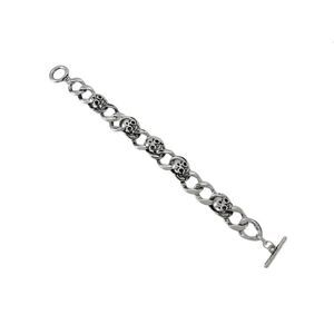 Curb Chain Link Bracelet with Skulls and Toggle Clasp